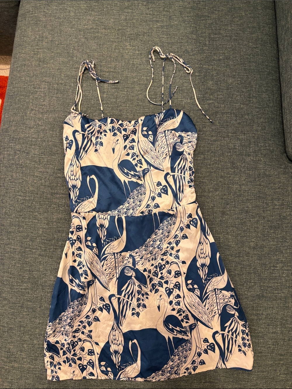 Reformation Silk Blue & White Flamingo Print Sundress